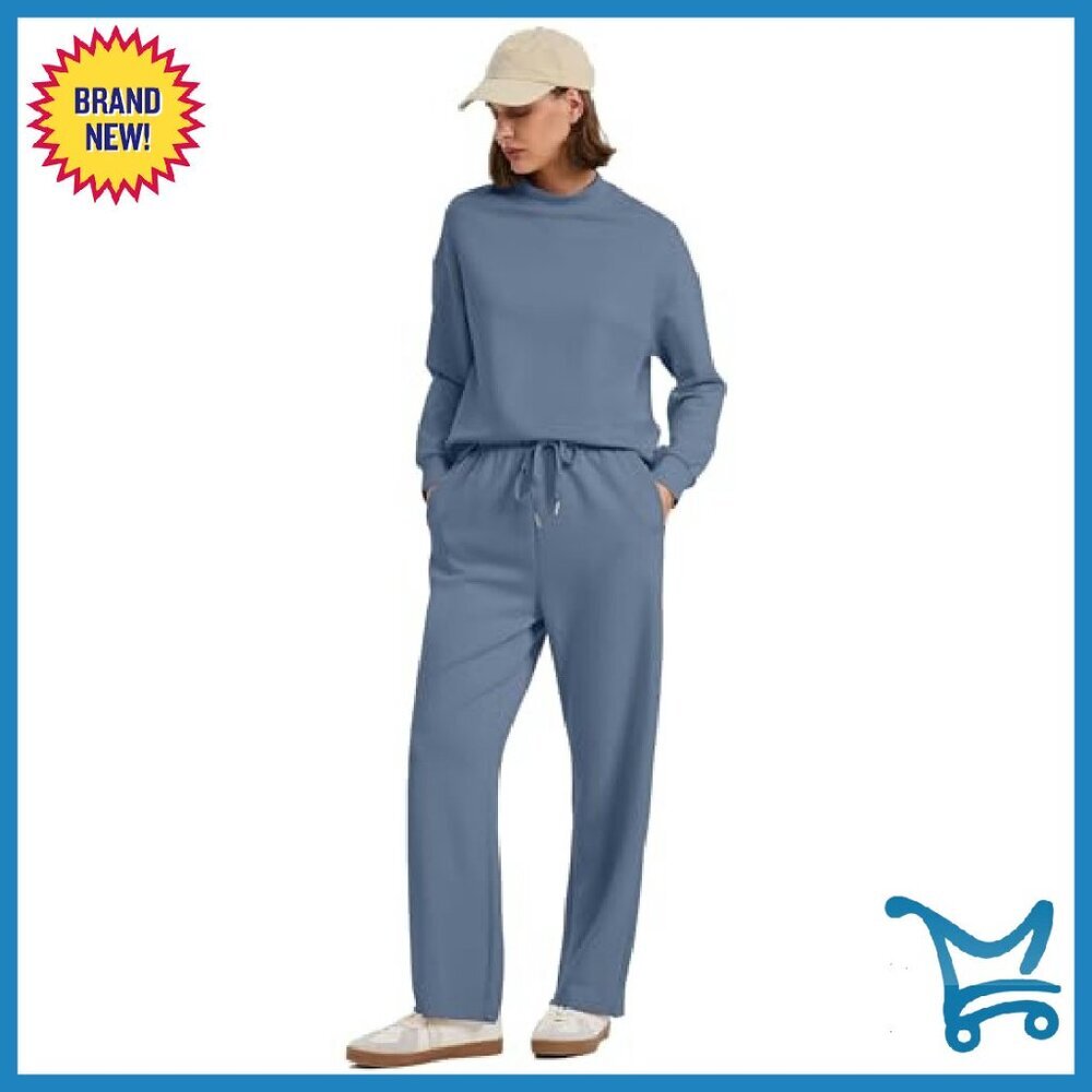 Women's Mock Neck Top & Wide Leg Pants Set - 4-Way Stretch Lounge Wear - Picture 5 of 8